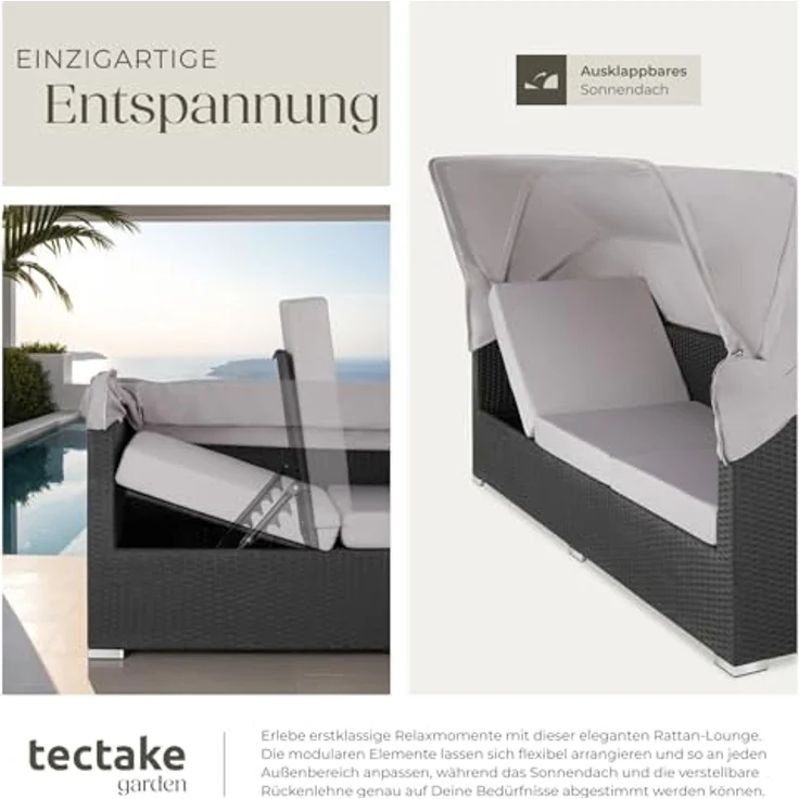 tectake Loungeset Rattan Lounge, (Set, 7-tlg), mit Aluminiumgestell – Bild 5