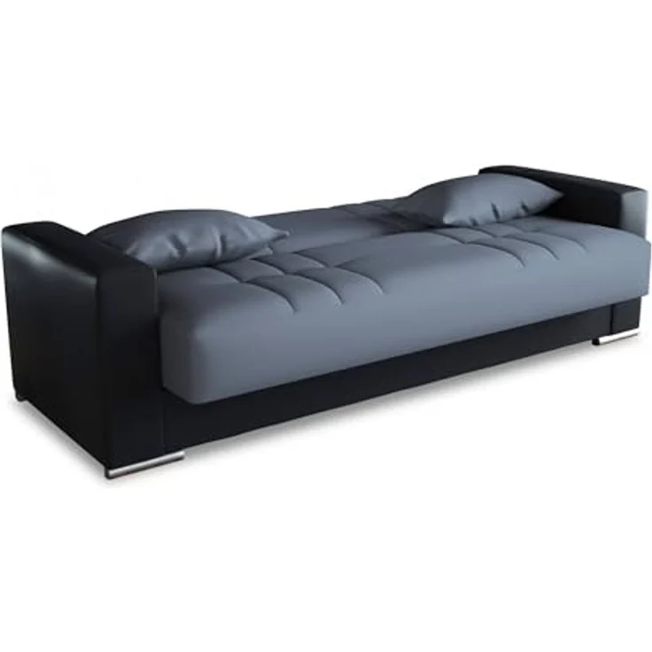 Dmora - 3-Sitzer Schlafsofa Sergio, Sofa mit Stauraum aus Öko-Leder und Stoff, Sofa mit Klick-Klack-Öffnung und 2 Kissen, 230 x 96 x 101 cm, Schwarz und Grau – Bild 4