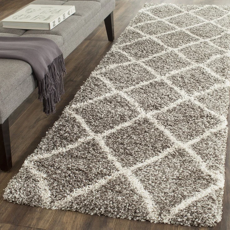 SAFAVIEH Zottelig Teppich für Wohnzimmer, Esszimmer, Schlafzimmer - Hudson Shag Collection, Hoher Flor, Grau und Elfenbein, 69 X 244 cm