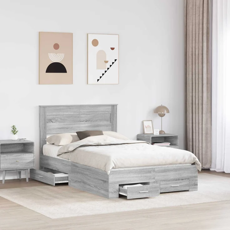 vidaXL Bettrahmen Graues Sonoma 120 x 190 cm Holzwerkstoff 3410008 – Bild 2
