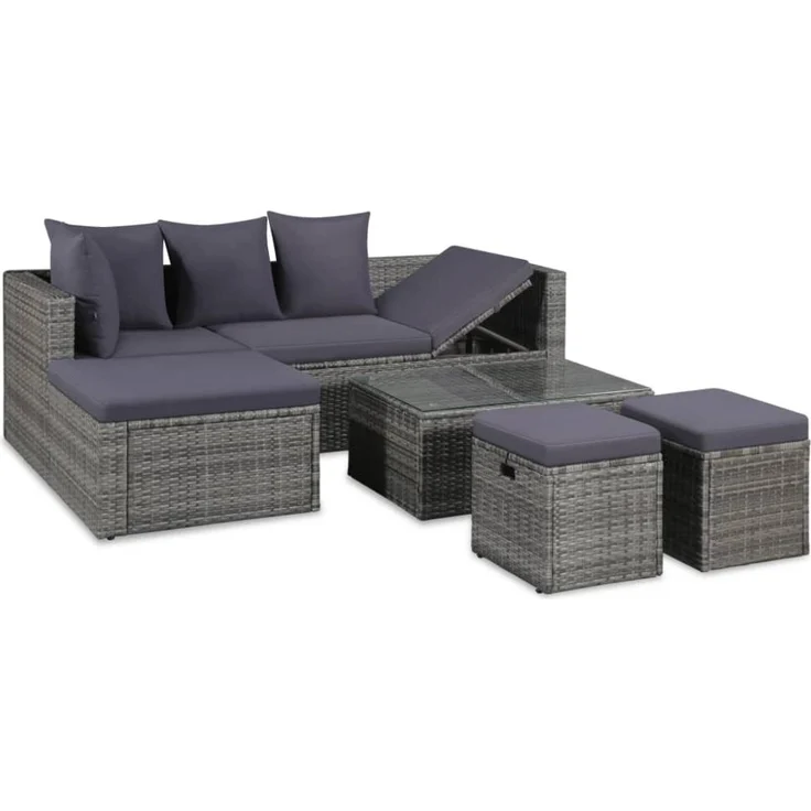 vidaXL 4-tlg. Garten-Lounge-Set mit Auflagen Poly Rattan Grau 43956 – Bild 1