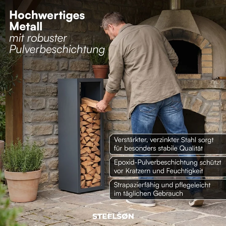 STEELSØN 'Keid' Kaminholzregal 110x40x40 cm, Brennholz Regal für innen/außen, rostfrei & wetterfest, stabil aus Metall, anthrazit – Bild 6