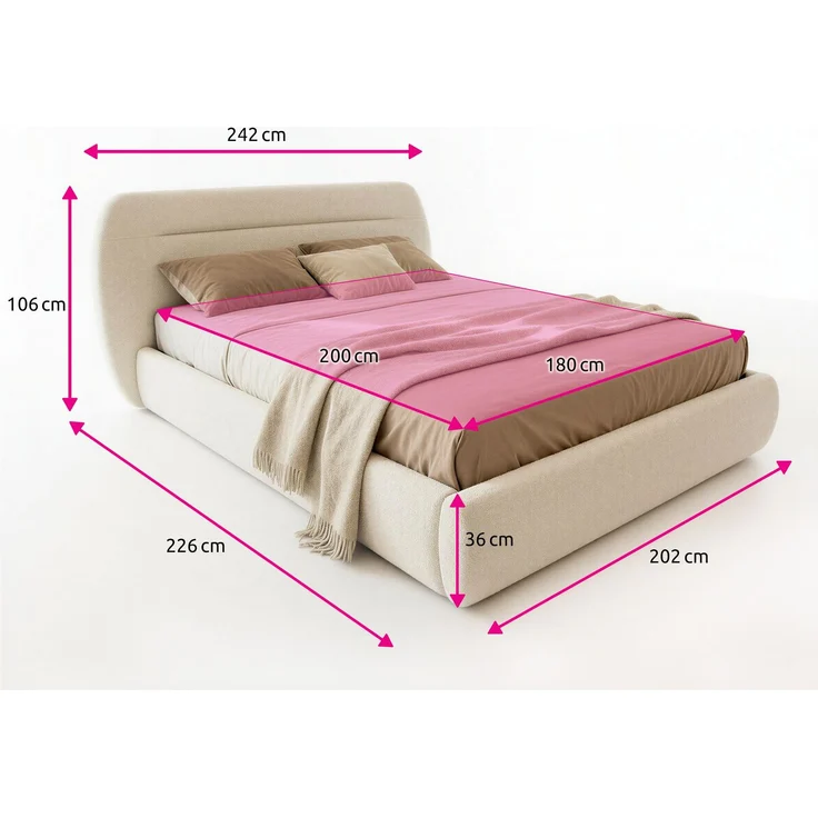 Polsterbett Orio - Bettkasten mit Gasdruckfedern - Doppelbett mit Lattenrost, Bett mit Polsterkopfteil, Bettgestell, Schlafzimmer, Bouclé-Stoff (180 x 200 cm, Beige (Coral 65)) – Bild 5