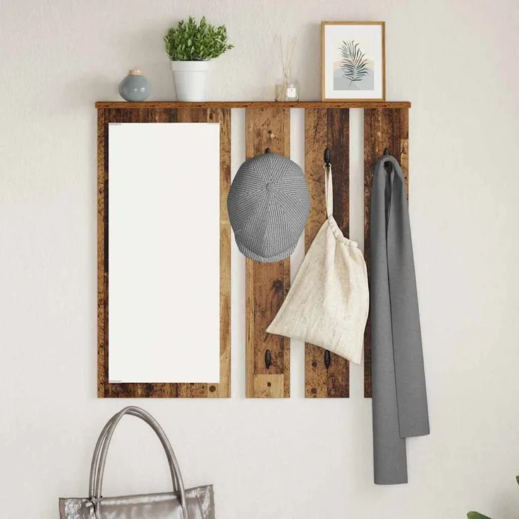 vidaXL Wandmontierter Kleiderständer Altholz 84 x 10 x 80 cm 874497