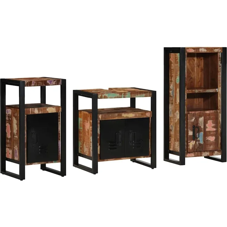 vidaXL Badezimmermöbel-Set 3 Stk. Mehrfarbig und Schwarz 3305615