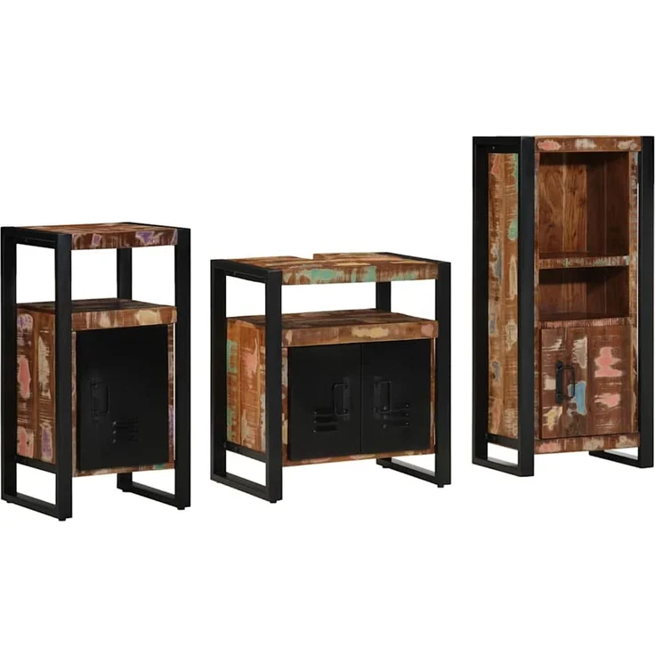 vidaXL Badezimmermöbel-Set 3 Stk. Mehrfarbig und Schwarz 3305615 – Bild 1