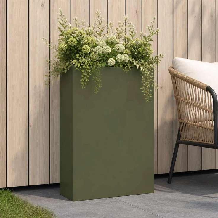 vidaXL Garten-Pflanzgefäß Olivgrün 50 x 20 x 75 cm Kaltgewalzter Stahl 8005462 – Bild 1