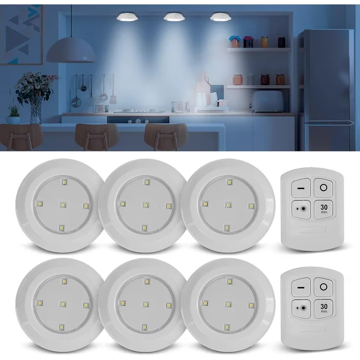 EAXUS LED Unterbauleuchte LED Lampe Batteriebetrieben mit Fernbedienung und Timer, Dimmbar (100%/50% Leuchtkraft), 30 Minuten Timer, LED fest integriert, Neutralweiß, Selbstklebend
