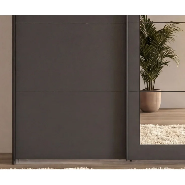 Schwebetürenschrank 3-trg Kleiderschrank 270 cm in Grafit Spiegel Griffe schwarz – Bild 4