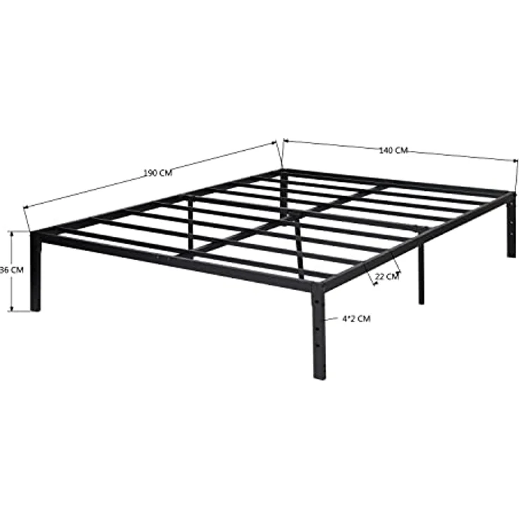FurnitureR Bettrahmen 140x194 cm Metall Bettrahmen, Modernes Jugendbett mit Lattenrost, Doppelbett, Einzelbett, Schwarz, 36CM H, Kein Kopfboot – Bild 2