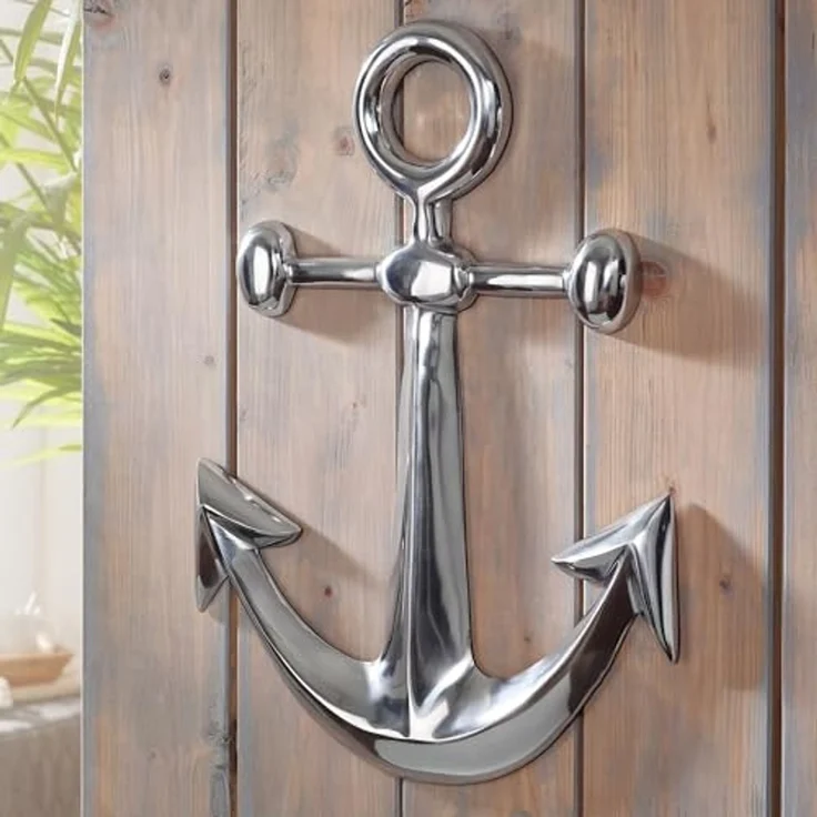 FINEBUY Wanddekoobjekt FB44625 Anker Wanddeko Aluminium Silber 62x40cm Maritim Dekoanker (Anker Aluminium Silber Glänzend 62,5 cm, Skulptur), Wanddekoration Maritim, Wandskulptur Modern Klein – Bild 2