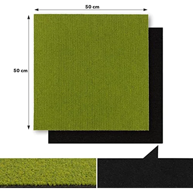 KARAT Teppichfliesen Moskau 50x50 cm selbstliegend - 48 Stück Set - 12m² - strapazierfähiger Teppich Bodenbelag mit hochwertigem Schlingenflor für Haus & Büro - antistatisch mit Bitumen Rücken - Grün – Bild 3