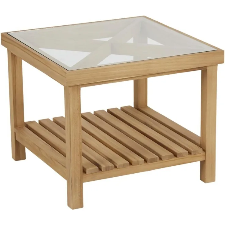 Gartencouchtisch Varm aus Teakholz mit Glasplatte, modern, natur, 55x55 cm, Outdoor