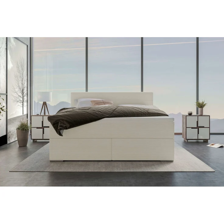 Sofa Dreams - Boxspringbett Valerio - Cordstoff - Greige - 200x200 cm – Bild 3