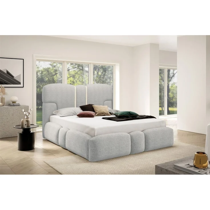 Polsterbett Schlafzimmerbett JORDAN 180x200cm Komplettset in Stoff Doha Hellgrau – Bild 1
