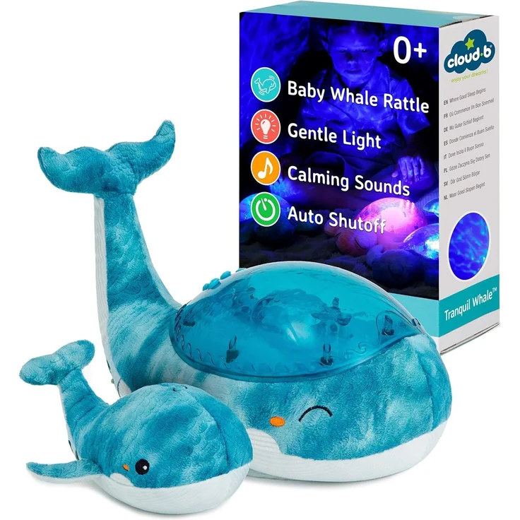 Cloud B Tranquil Family Whale Aqua Wal Familie Nachtlicht mit Sound – Bild 1