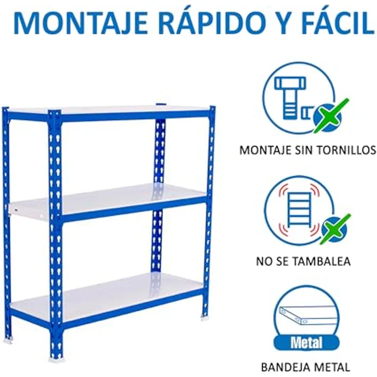 Simon Rack Simonclick Metallregal, 1000 x 900 x 300 mm, 3 Regalböden, 180 kg Biegepunkt, Blau/Weiß – Bild 6