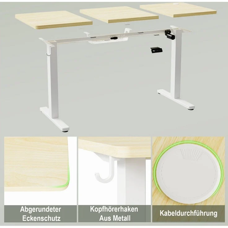 Furnicopia Schreibtisch Höhenverstellbarer Schreibtisch 120/140/160CM mit Kabelmanagement (Ergonomischer Computertisch für Homeoffice mit leisem Einzelmotor (50 dB), 4-Tasten-Handsteuerung mit 2 Memory-Positionen, einfache Montage in ca. 30 Minuten) – Bild 4