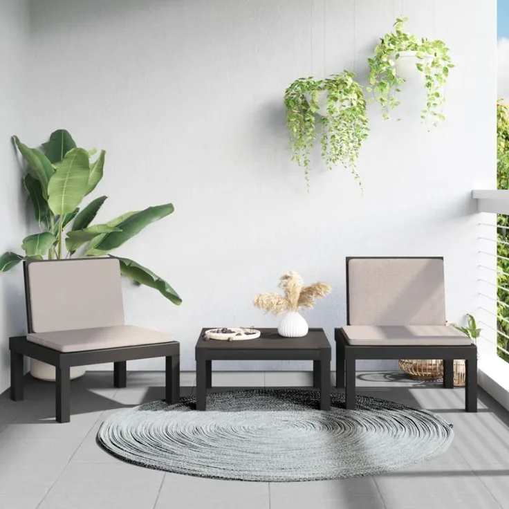 vidaXL 3-tlg. Garten-Lounge-Set mit Kissen Anthrazit PP 3203731
