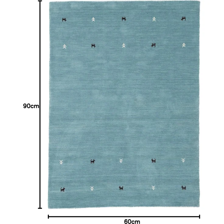 carpetfine 'Gabbeh Uni' Wollteppich, reine Wolle, Türkis, 60x90 cm – Bild 2