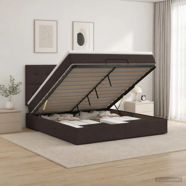 vidaXL Ottoman-Bett mit Matratze und LED Dunkelbraun 140 x 200 cm 3458079 – Bild 1
