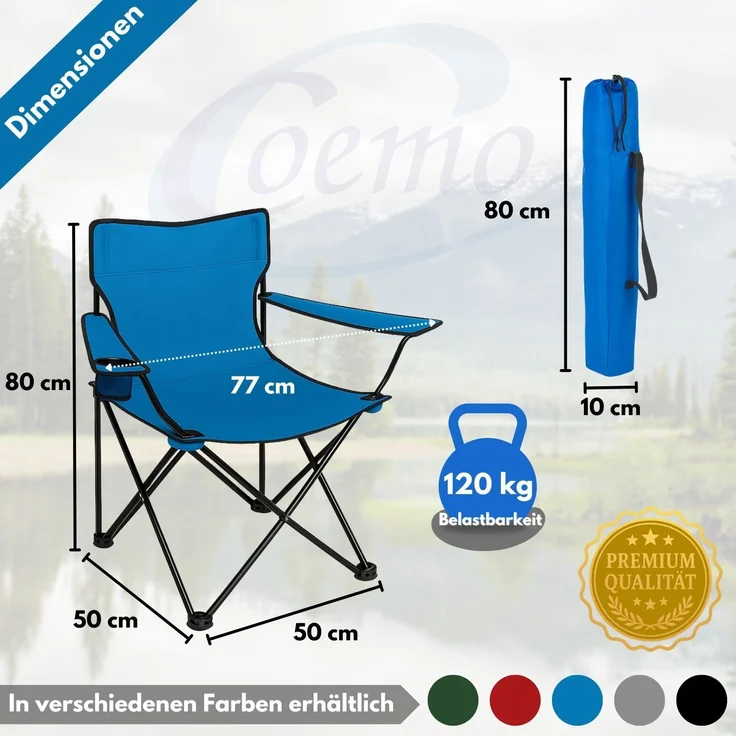 Coemo 4er Set faltbarer Campingstuhl Faltstuhl mit Tragetasche in Blau – Bild 5