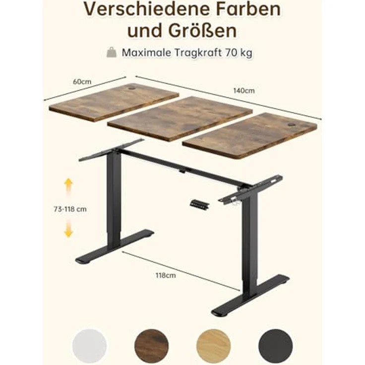 JUMMICO Höhenverstellbarer Elektrischer Schreibtisch 160x70 cm mit USB Ladeanschluss, Schreibtisch Höhenverstellbar, Ergonomischer Steh-Sitz Tisch Dunkelbraun – Bild 3