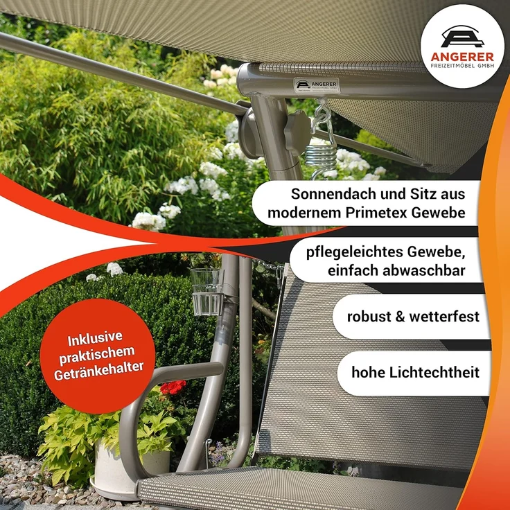 Angerer Freizeitmöbel GmbH Hollywoodschaukel Elegance Joy - Gartenschaukel Made in Germany - Schaukel zum Sitzen, Liegen und Entspannen - inklusive Bett-Funktion - einfache Montage (Hellgrün) – Bild 6