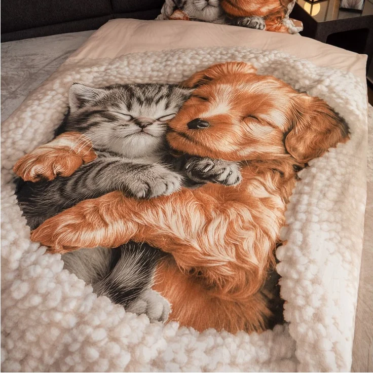 good morning Bettwäsche Comfort Baumwolle, Flanell, 2 teilig, Hund und Katze, sand, Wendebettwäsche – Bild 3