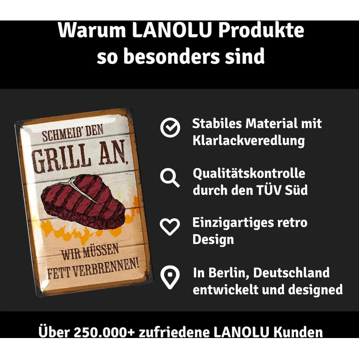 LANOLU Blechschild Grill An - 20x30cm – Metall – Mehrfarbig – 20204 – Bild 3