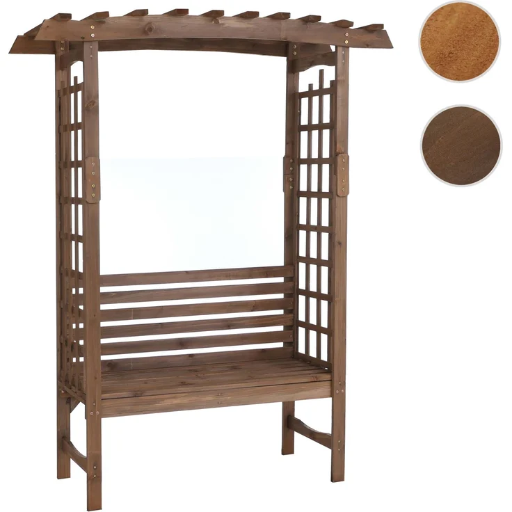 Rosenbogen mit Sitzbank HWC-Q21, Gartenbogen Rankhilfe Bank Gartenbank Holz FSC®-zertifiziert 201x160x60 ~ dunkelbraun – Bild 10