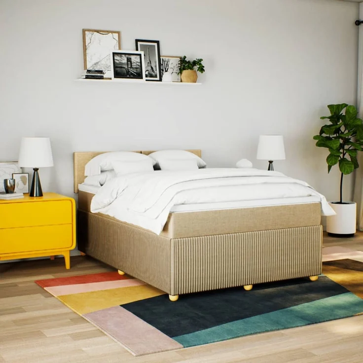 vidaXL Boxspringbett mit Matratze Creme 140x200 cm Stoff 3289777 – Bild 4