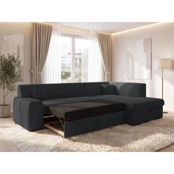 AX LIVING Ecksofa Schwarz Lucera 260 cm Schlafsofa mit Bettkasten R – Bild 2