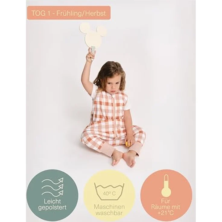 molis&co - Baby Schlafsack mit Füßen - Ideal für Frühling und Herbst - Babyschlafsack mit Füßen 1 tog - Leicht gepolstert - 100% Baumwolle (Oeko-TEX 100), Premium Qualität - Canyon Check (80 cm) – Bild 5