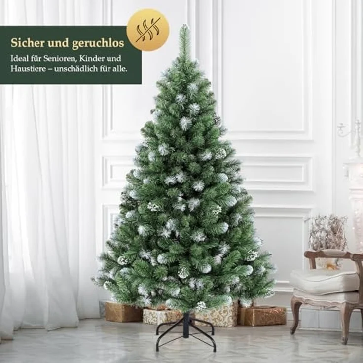 SALCAR Künstlicher Weihnachtsbaum 180 cm – Tannenbaum mit schneebedeckten, runden PVC-Zweigspitzen in Tannengrün, dichter Christbaum mit stabilem Metallständer – Ideal für Weihnachtsdeko Zuhause – Bild 2