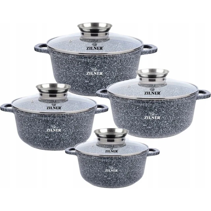 Zilner Topf-Set Graue Töpfe mit Keramik-marmorbeschichtung, Induktionstöpfe, Aluminiumguss (Topfset, 8-tlg, Zeitloses Design des Topfsets. Eine ideale Geschenkidee) – Bild 5