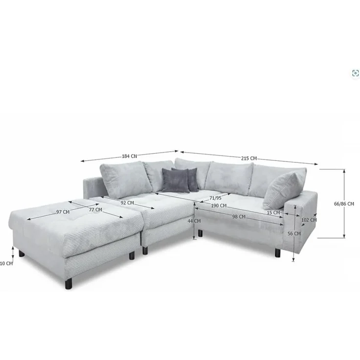 riess-ambiente Ecksofa KENT 220cm hellgrau / schwarz, Einzelartikel 1 Teile, Wohnzimmer · Cord · mit Federkern · inklusive Hocker · L-Form · Modern – Bild 3
