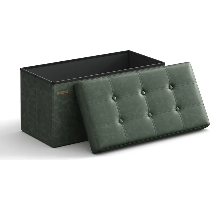 Songmics Sitzhocker Sitztruhe Sitzbank, Waldgrün, 76L cm – Bild 1