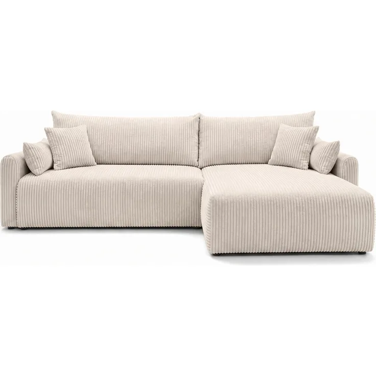 Kaiser Möbel JAPANDI Ecksofa L-Form mit Schlaffunktion, Cordstoff Poso, abgerundete Form, große Liegefläche, Bettkasten, moderne Wellenfederung