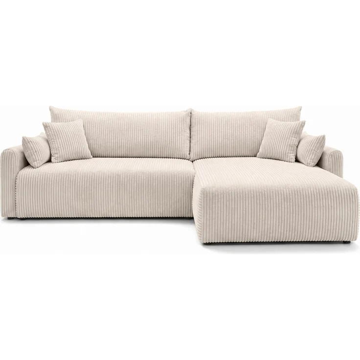 Kaiser Möbel JAPANDI Ecksofa L-Form mit Schlaffunktion, Cordstoff Poso, abgerundete Form, große Liegefläche, Bettkasten, moderne Wellenfederung