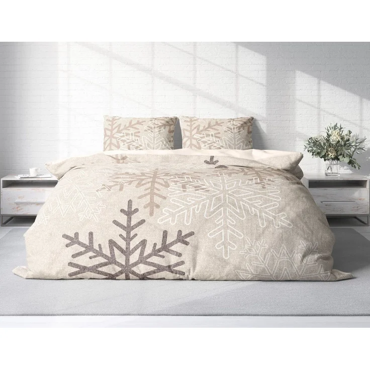 One Home Bettwäsche Winter Snowflakes, Flanell, 3 teilig, Kristalle und Schneeflocken, kuschelig warme weiche Baumwolle Biber – Bild 2