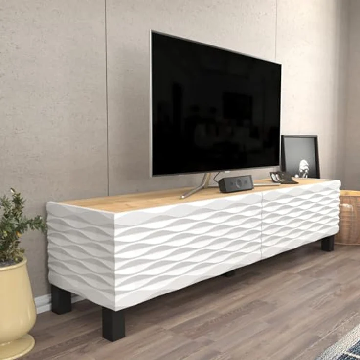 Hanah Home Traditional TV Stand, Sapphire & White, 149.2 x 35 x 38 cm | 100% Melamine Coated Particle Board, 18 mm Thick | Elegant Design for Living Room – Bild 2