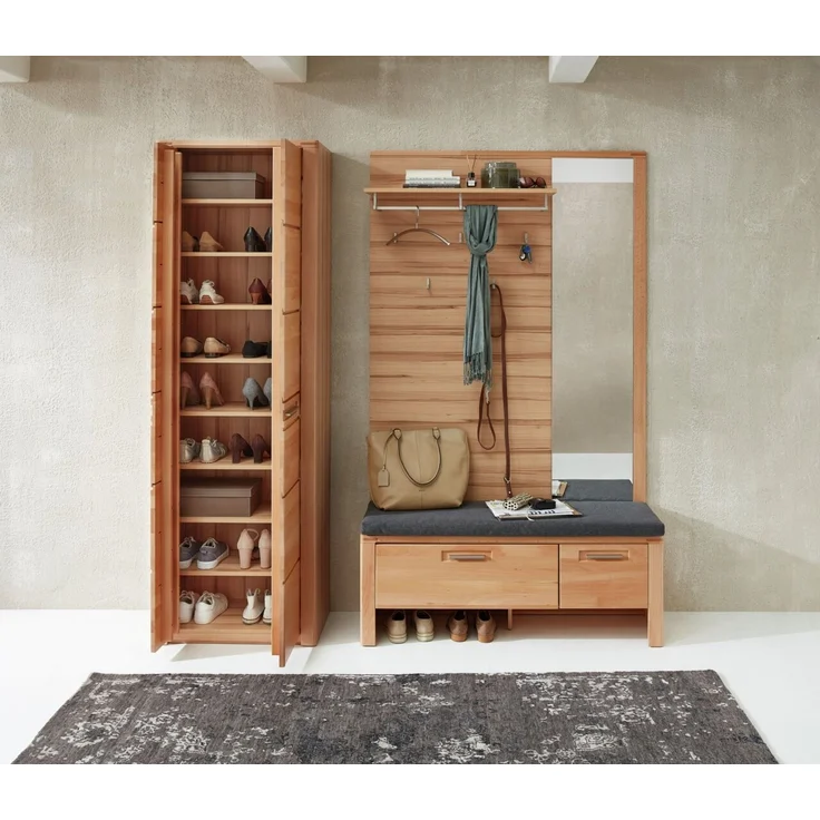 Linea Natura 'NATURE ONE' Garderobenbank XL, Kernbuche teilmassiv, 120 x 48 x 40 cm, mit Sitzkissen und Softclose – Bild 2