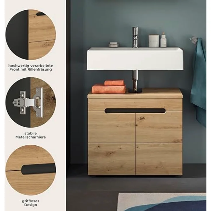 Xonox Canu Waschbeckenunterschrank (B/H/T: 63x55x34 cm) in Basalt grau Nachbildung und Artisan Nachbildung – Bild 6