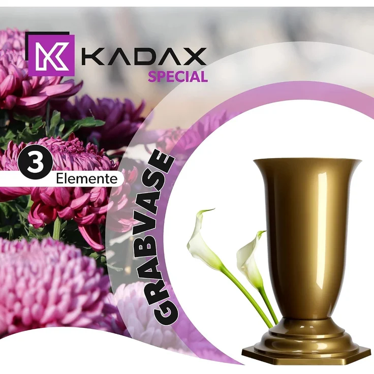 KADAX Vase, Fläschchen für Friedhofsgrab, goldener Grabstein, 23 cm – Bild 2