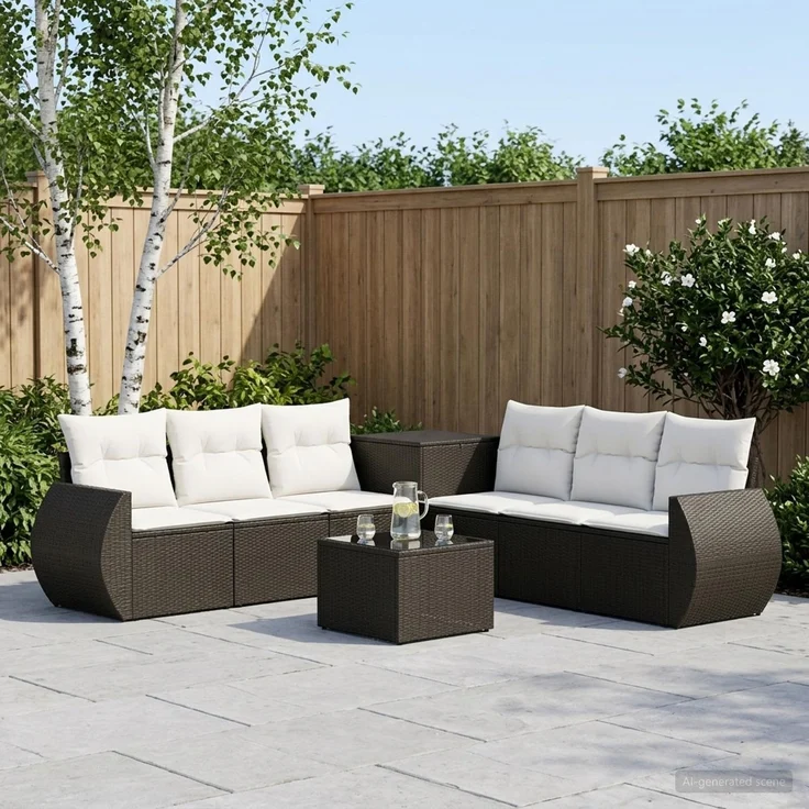 vidaXL Sofa Set 8 stk. Schwarz und Cremeweiß Polyrattan und Stahl 3448423 – Bild 1