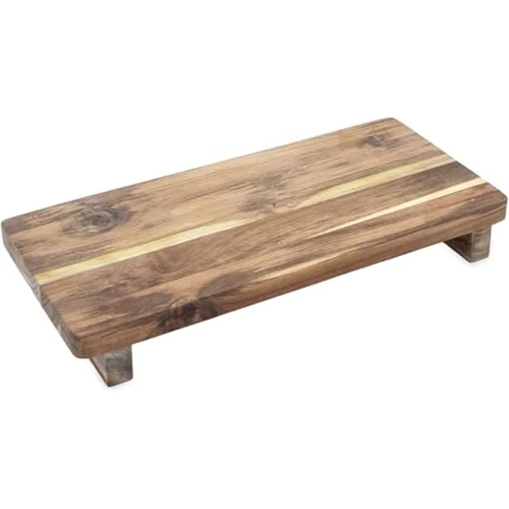 Spetebo Tablett Teakholz Dekotablett rechteckig mit Füßen, Teakholz, (Anzahl, 1-tlg, 1x Tablett), Naturprodukt