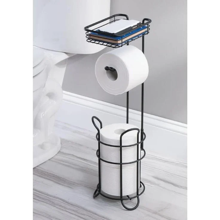 mDesign Toilettenpapierhalter Regal Ablage freistehend Metall Mattschwarz – Bild 3