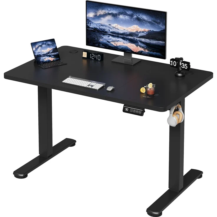 Devoko Hohenverstellbarer Schreibtisch Holzwerkstoff Metall Schwarz 100 x 60 x 73-118 cm – Bild 2