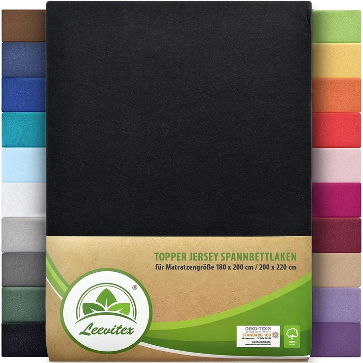 leevitex® Spannbettlaken Spannbettlaken Topperbezug Premium 170, Gummizug: rundum, extra schwere Ausführung, 180x200 - 200x220 cm, 100% Mako-Baumwolle – Bild 1
